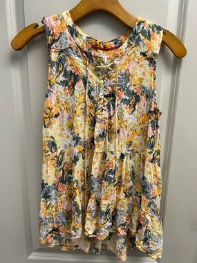 Floreat for Anthropologie Sleeveless Floral Lace-Up Women’s Top, size 6